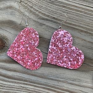 Faux Leather Double Sided Glitter Heart Earrings